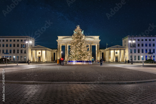 Photography The Brandenburger Tor in Berlin Mitte, Germany, during a winter night with a Chr
