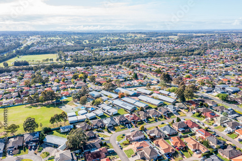Tablou pe pânză Drone aerial photograph of houses and roads in the suburb of Glenmore Park in Ne