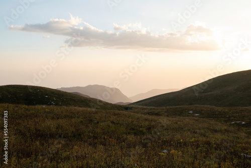 Typical landscape scene of the Caucasus mountains close to the entrance of the deepest cave in the world. This is a view looking west down towards the Abkhazia coast; Gagra, Abkhazia photo