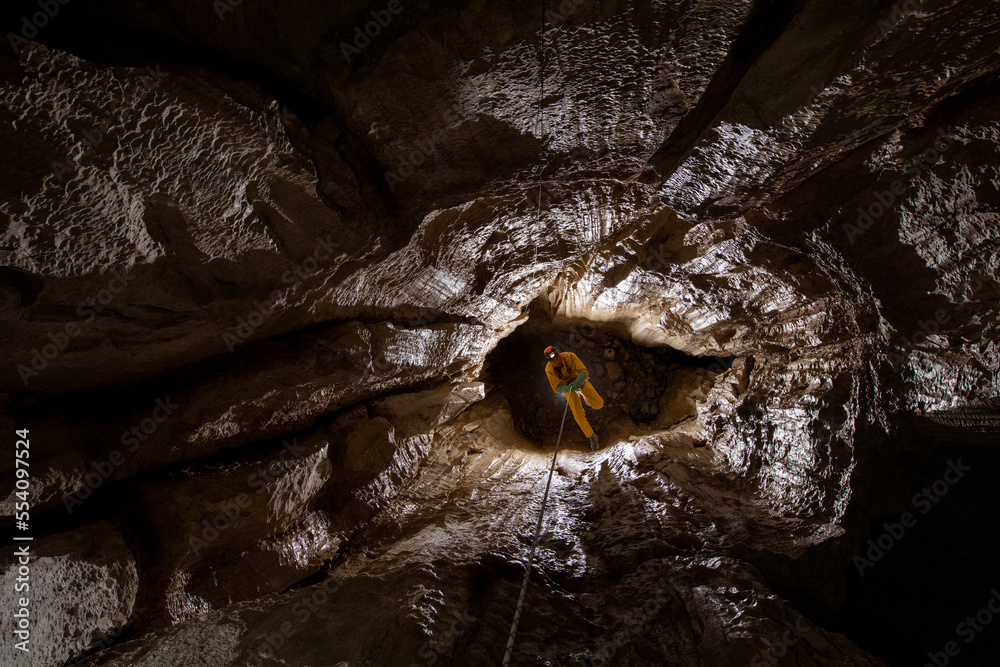 exploring-veryovkina-in-abkhazia-the-deepest-cave-in-the-world-stock