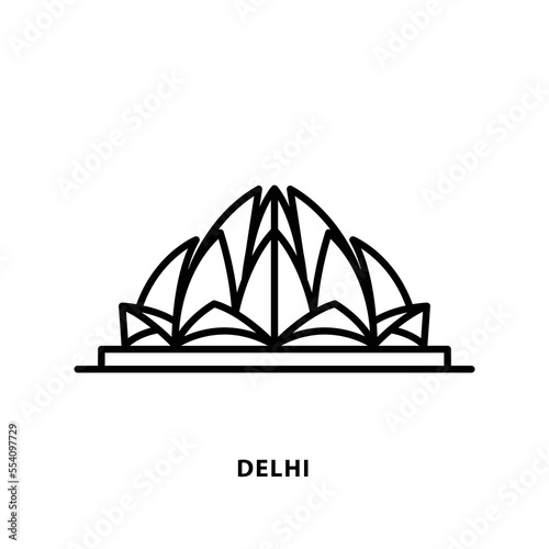 Indian city icon. Lotus Temple. Delhi. Minimal vector illustration, linear style