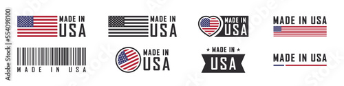 Made in the USA logo or labels. American product emblems. Vector illustration