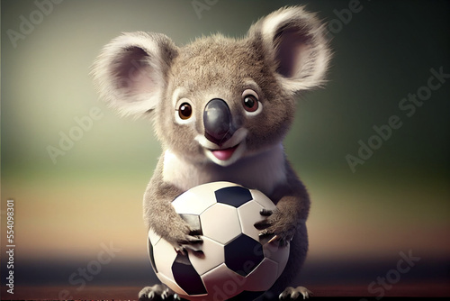 Adorable Koala Holding Soccer Ball. Generative ai