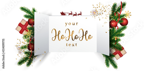 Advent Calendar Doors opening with snowflakes and glitter. Vector illustration. Christmas advent calendar doors open to reveal a festive message with gold details. Vector illustration