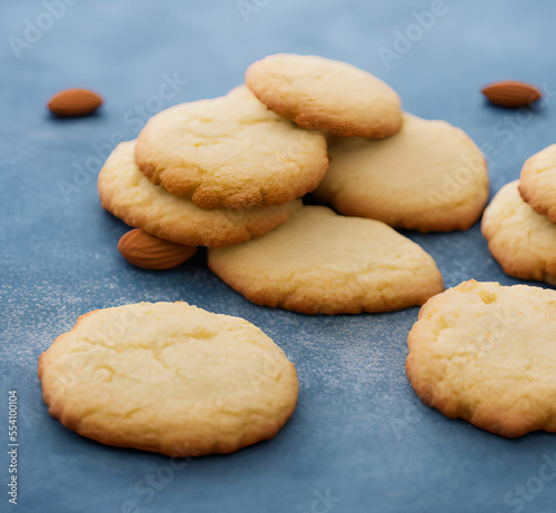 Realistic illustration of almond cookies, sweet baked food, generative ai