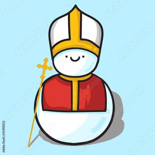 vector illustration of cute snowman wearing pope's clothes