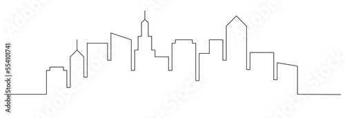 Continuous line city building. One single outline cityscape continuous construction. Editable stroke building background. Vector illustration.