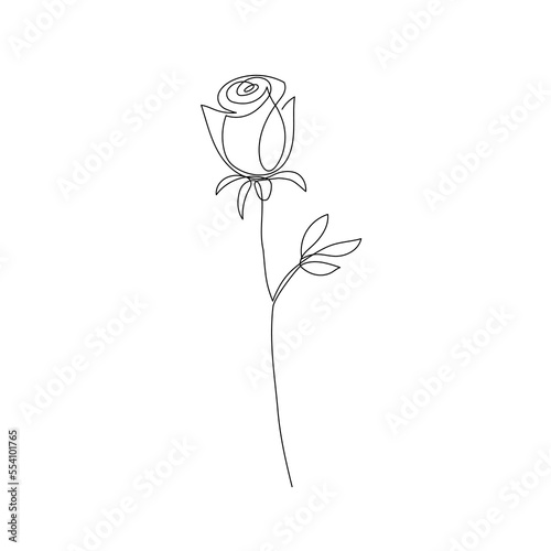 Outline rose flower logo. One continuous line art decorative rose draw. Editable stroke flower floral element. Isolated vector illustration