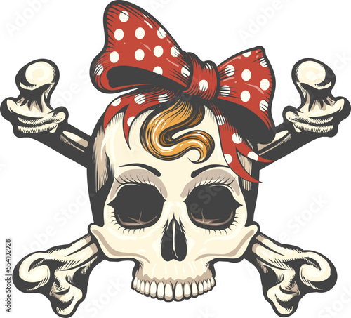 Skull in a Head Bow and Crossbones Tattoo