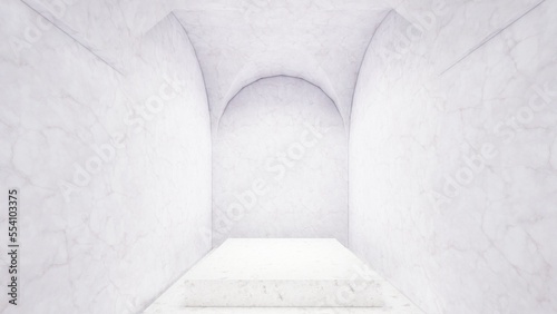 Architecture interior background arched room with podium 3d render