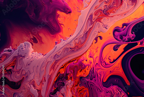 Background image with a marble texture in vibrant pink, orange, and violet. Generative AI
