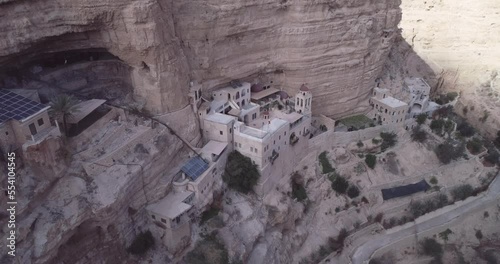 St. George Orthodox Monastery and Wadi Qelt in Judean desert. Monastery of St. George of Choziba, Israel. The sixth-century cliff-hanging complex 11 photo