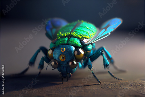 Blue and Green Beetles with Gold Eyes. Generative ai