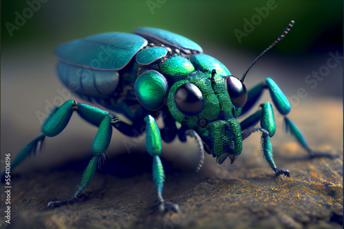 Blue and Green Beetles with Black Eyes. Generative ai