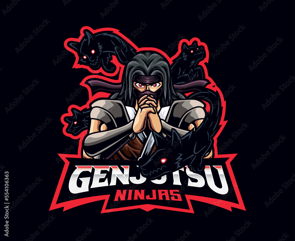 Illusion technique mascot logo design. Genjutsu ninja technique vector illustration