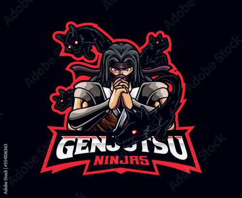 Illusion technique mascot logo design. Genjutsu ninja technique vector illustration
