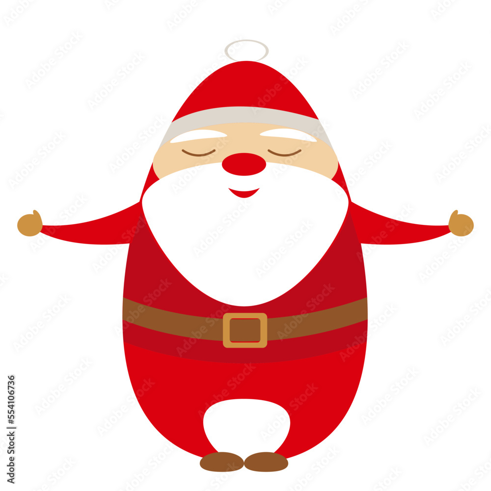 Simple flat funny cartoon santa in red costume and white beard with spread hends zen Simple flat funny cartoon santa in red costume and white beard with spread hends zen
