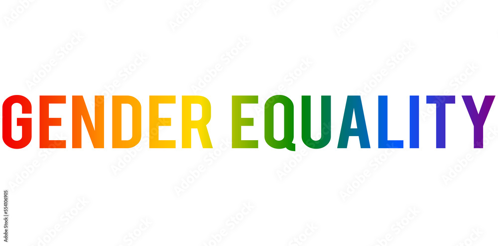 Gender equality, rainbow colored text, illustration over a transparent ...