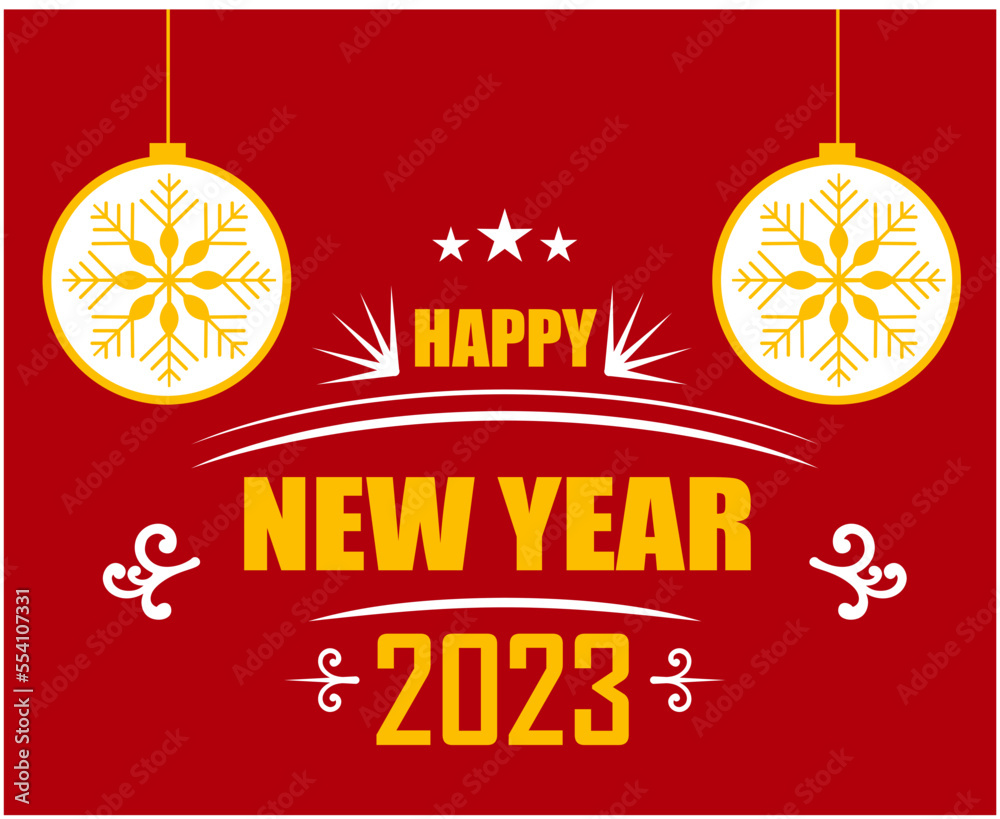 Naklejka premium 2023 Happy New Year Holiday Abstract Design Vector Illustration Yellow And White With Red Background