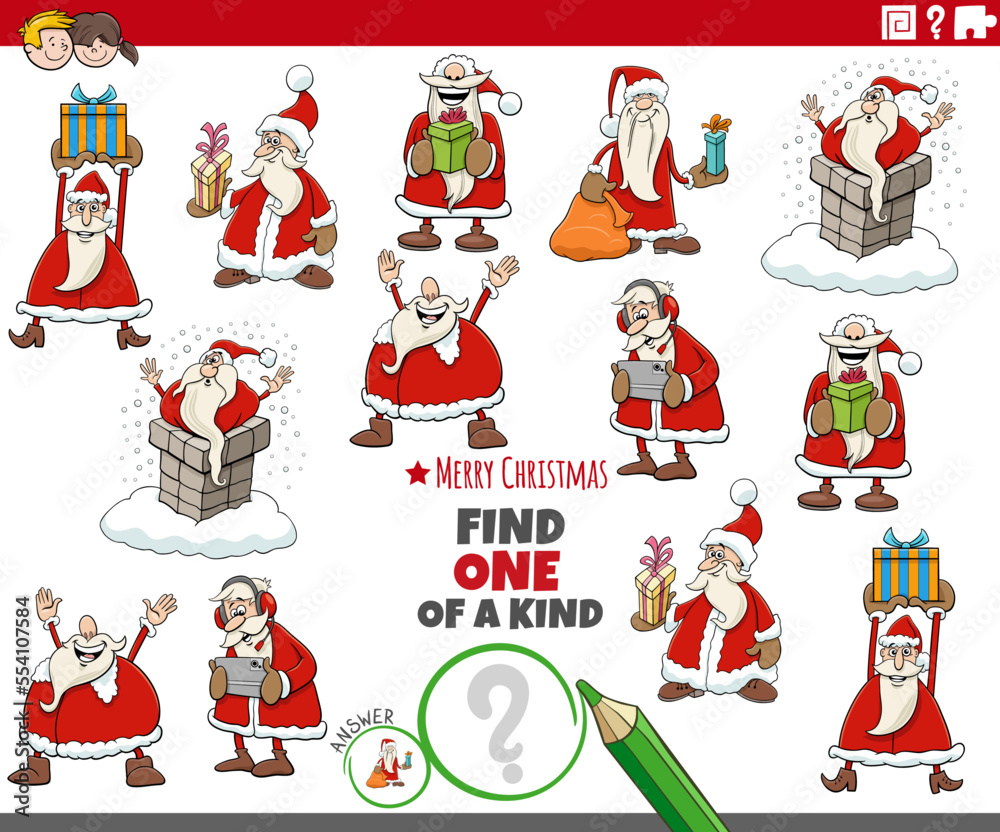 one of a kind task with Santa Clauses characters