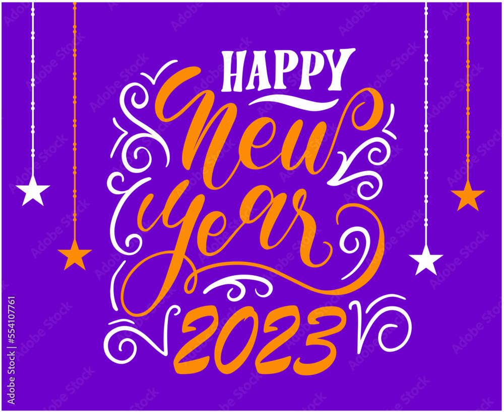 2023 Happy New Year Holiday Abstract Design Vector Illustration White And Yellow With Purple Background