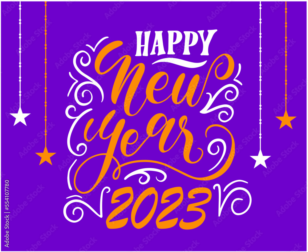 2023 Happy New Year Holiday Abstract Design Vector Illustration White And Yellow With Purple Background