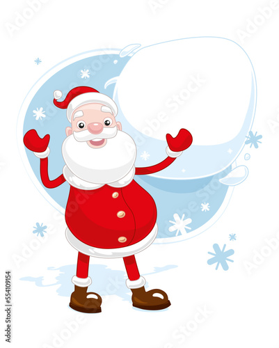 Santa claus saying wishes. Funny christmas character with comic text bulb.