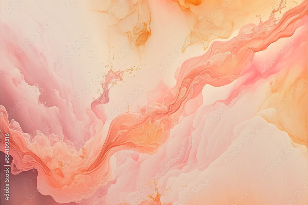 Abstract blush peach marbled wallpaper. Rose orange fluid art texture illustration. Liquid acrylic art backdrop. Digital generated image background.