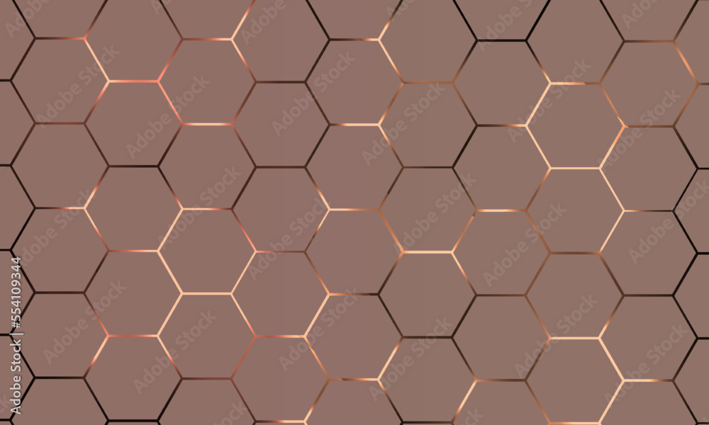 Light hexagonal technology vector abstract background. Light brown energy flashes under hexagon in futuristic modern technology background vector illustration. Brown honeycomb texture grid. Light hexagonal technology vector abstract background. Light brown energy flashes under hexagon in futuristic modern technology background vector illustration. Brown honeycomb texture grid.
