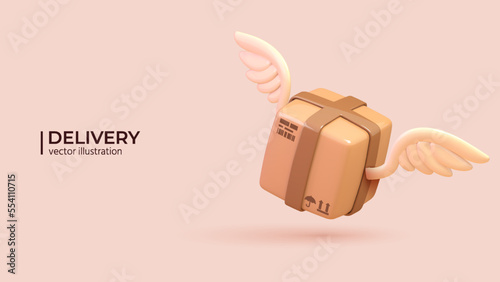 3d Vector Delivery Concept. Realistic 3d Design of Fast delivery, express and urgent shipping in Trendy colors. Vector illustration in cartoon minimal style.