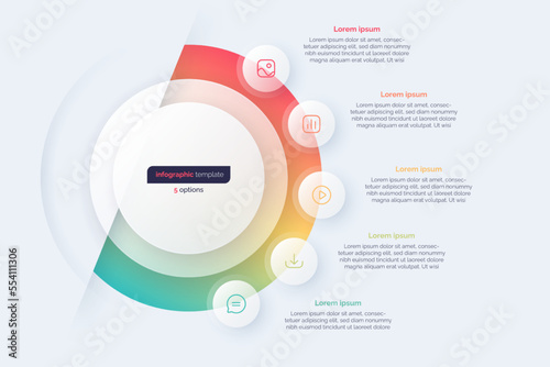 Five option circle infographic design template. Vector illustration
