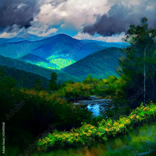 North Carolina Blue Ridge Mountains painting AI-generated art Midjourney 4