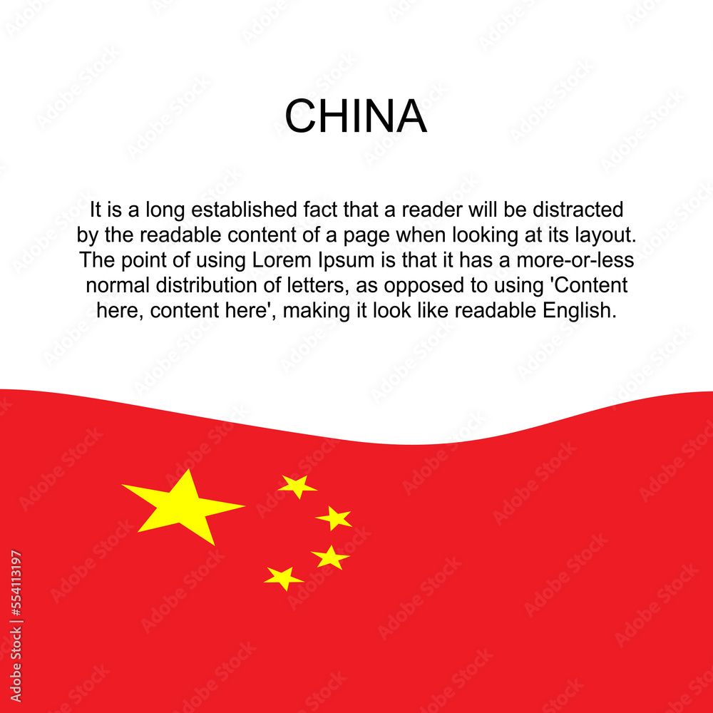 Flag of China for banner in square white background. China flag with space for text. China square banner with flag . vector illustration eps10