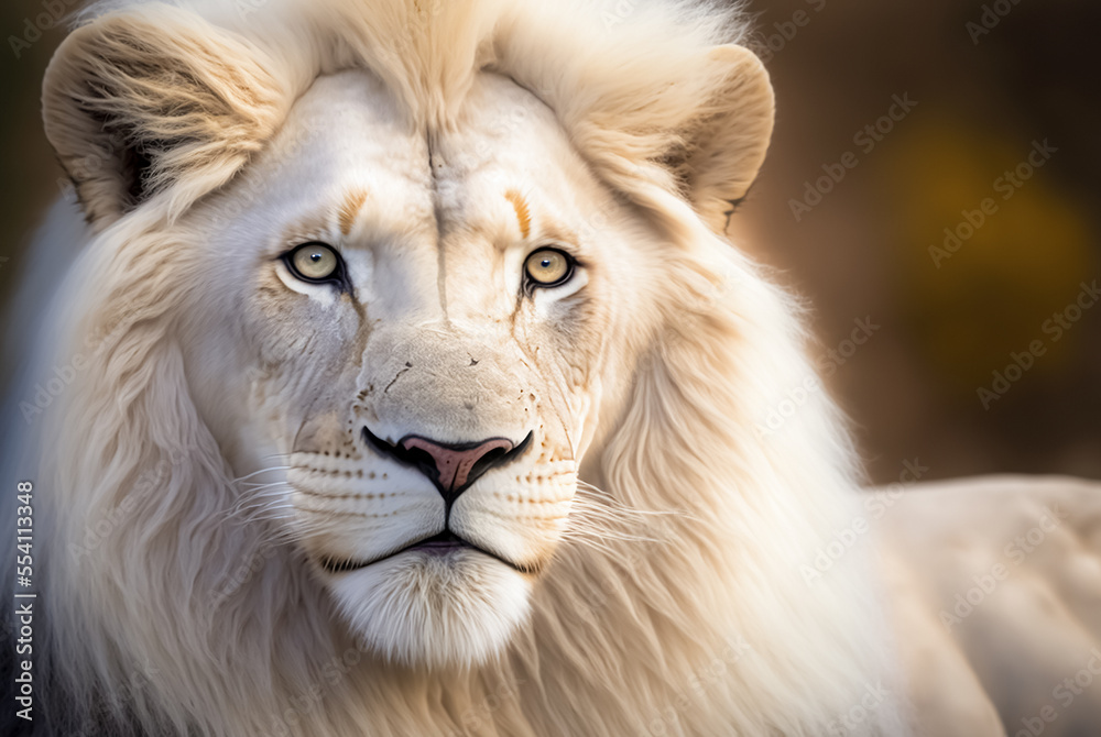 Lion king , Portrait  of majestic white lion on black background, Wildlife animal	