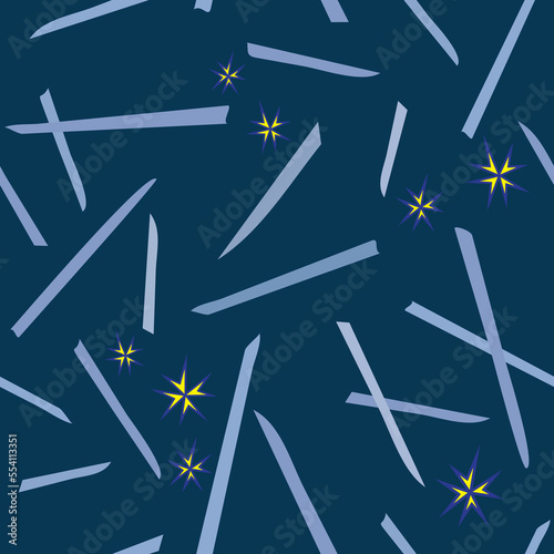 Colored seamless vector pattern of sticks and stars on blue background. Use for wallpaper  postcards  wrapping paper  covers  fabric printing