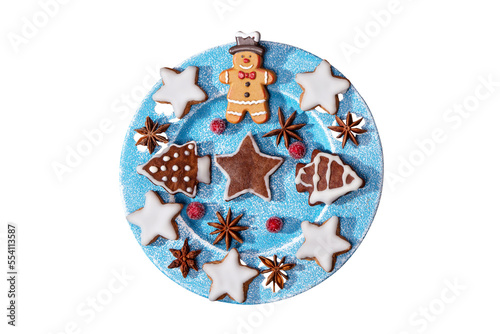 christmas cookies on a plate isolated on a white background
