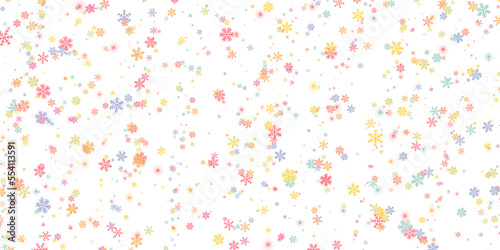 Multicolored snowflakes on a transparent background. Snow blizzard  winter background. PNG