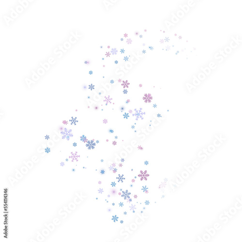 Multicolored snowflakes on a transparent background. Snow blizzard  winter background. PNG