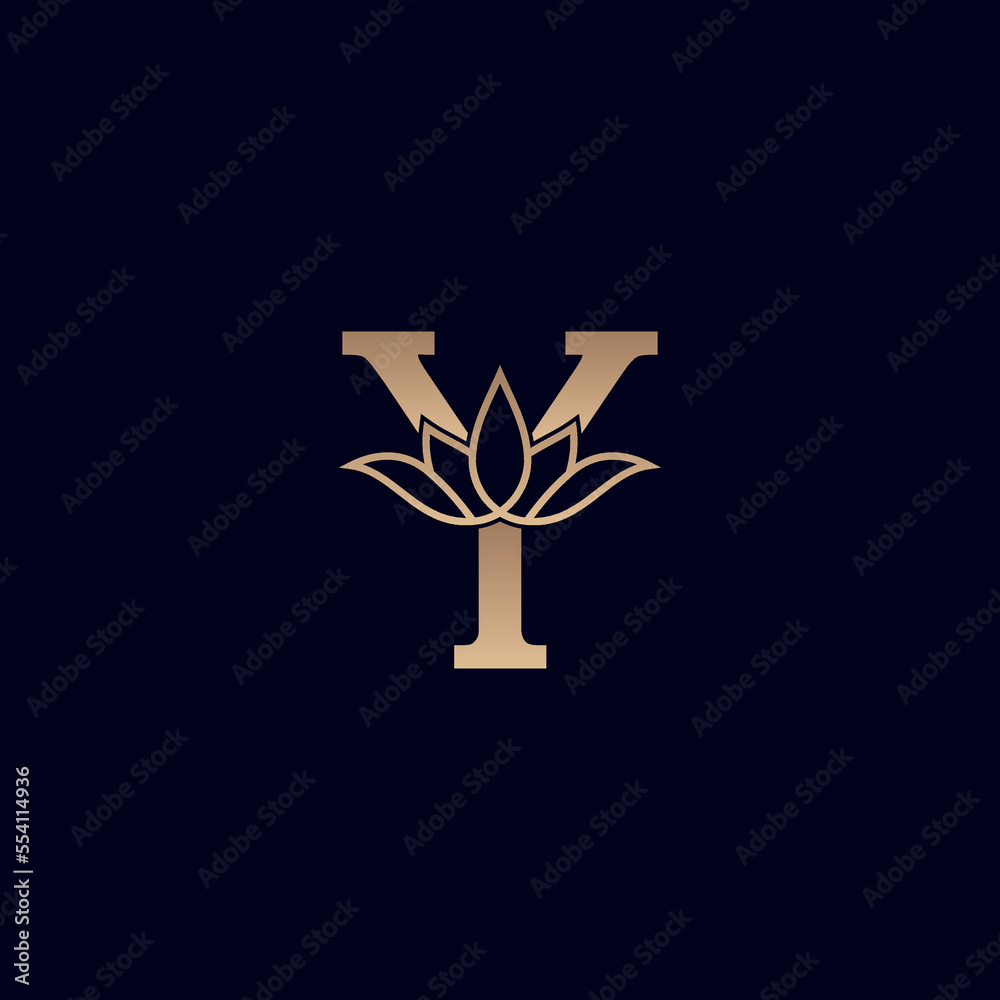 gold brand logo design with lotus flower letter Y Stock Vector | Adobe ...