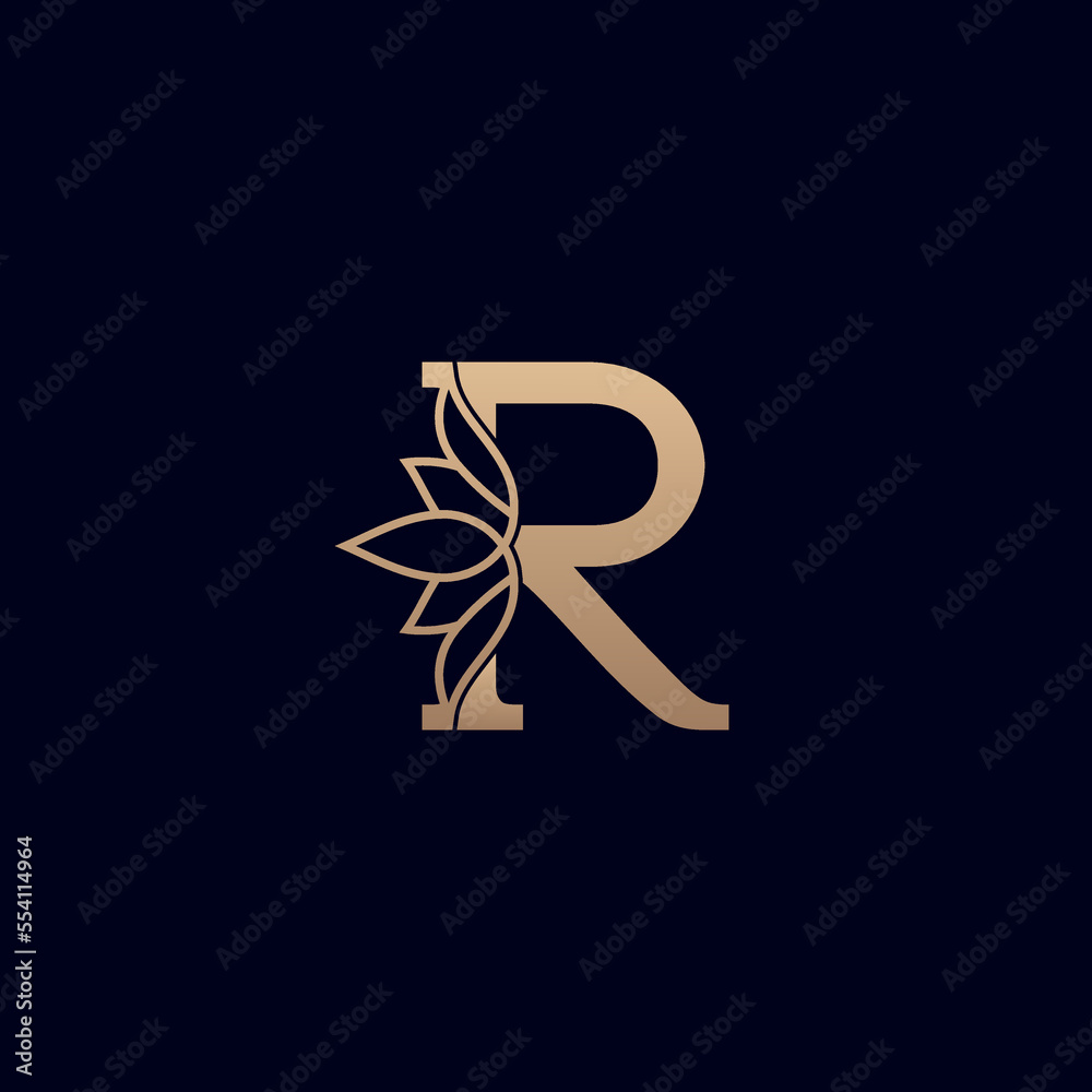 gold brand logo design with lotus flower letter R gold brand logo design with lotus flower letter R