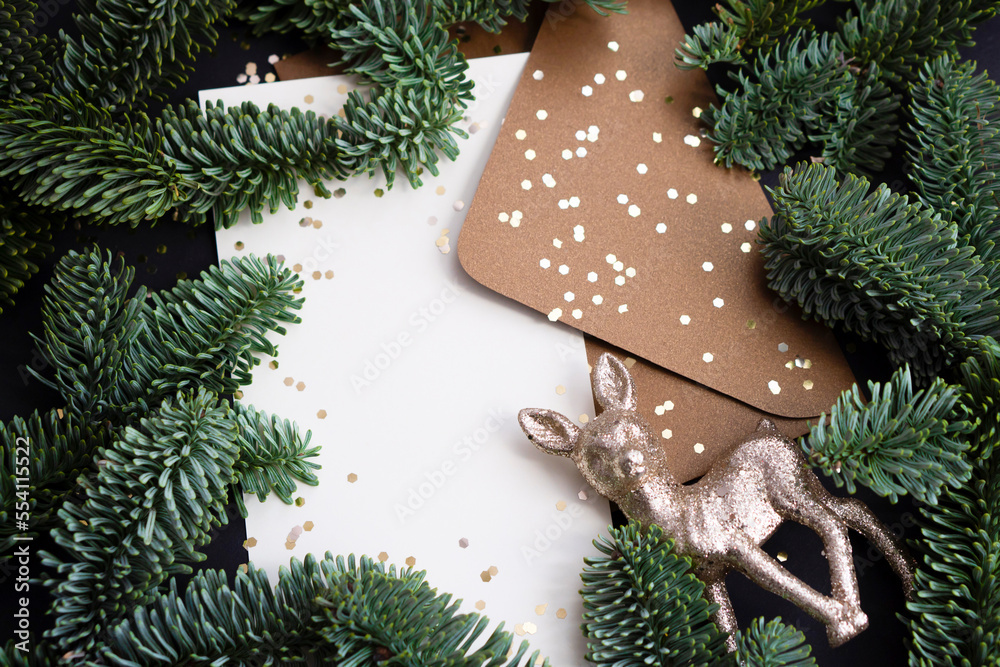 christmas mockup gold envelope and white blank paper with space for ...
