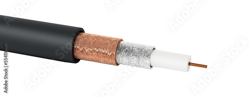 Coaxial cable showing detailed layers on transparent background