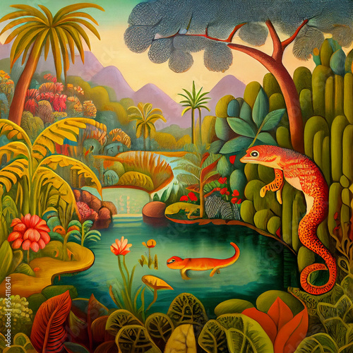 naive painting of a jungle scene - generative AI