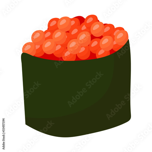 Sushi with seafood or fish. Makizushi or Futumaki. Asian cuisine. Vector illustration isolated on white background