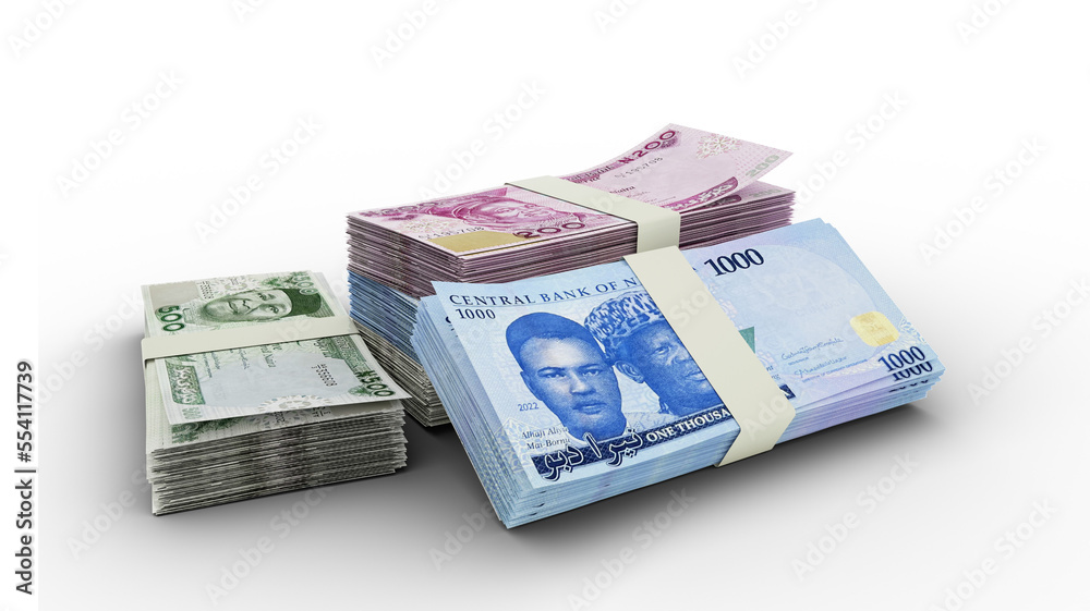 Stacks of New Nigerian naira notes isolated on transparent background Stacks of New Nigerian naira notes isolated on transparent background