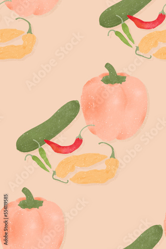 healthy vegetables red pepper chili pepper cucumber seamless pattern