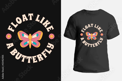 Картината върху платно Hippy print for clothes with a butterfly and flowers and motovation slogan