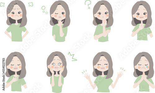 【怒ってる、悲しんでいる、任せて、疑問、ショック、困り顔、謝る】表情とポーズのバリエーションセット