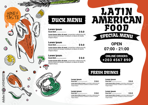 collapsible horizontal shape menu list design. specially eat latin american food