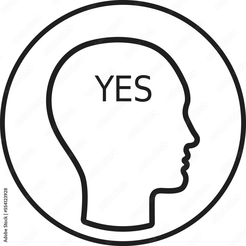 Human with word 'yes' in head. Human with word 'yes' in head.